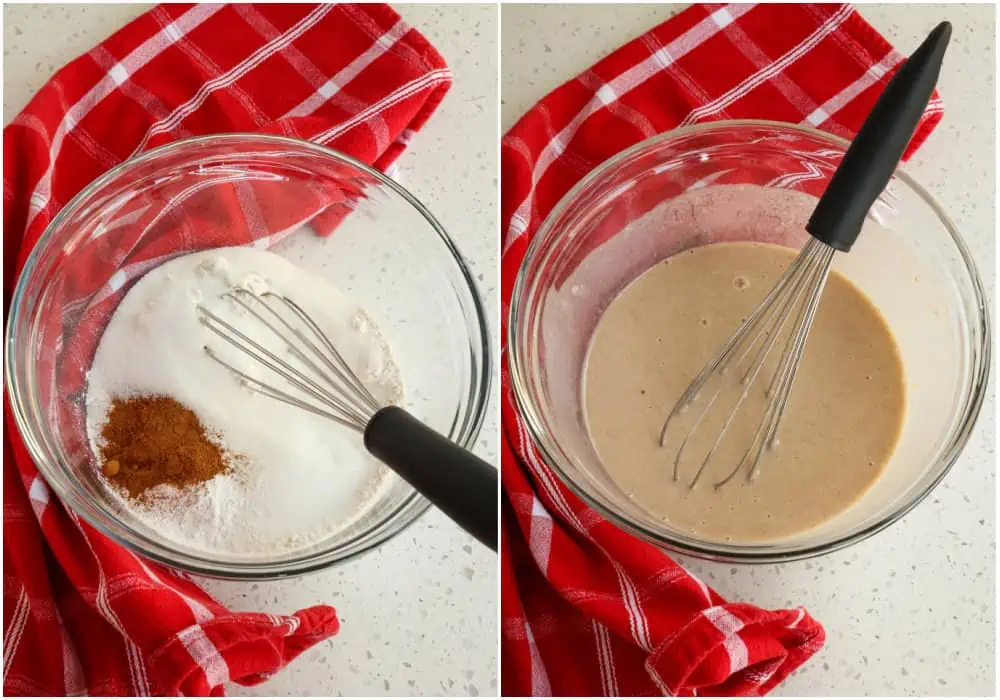 Meanwhile, whisk together the flour, sugar, baking powder, salt, and ground cinnamon. In a measuring cup, combine the milk and vanilla extract. Add the milk mixture to the flour mixture and stir to combine. 