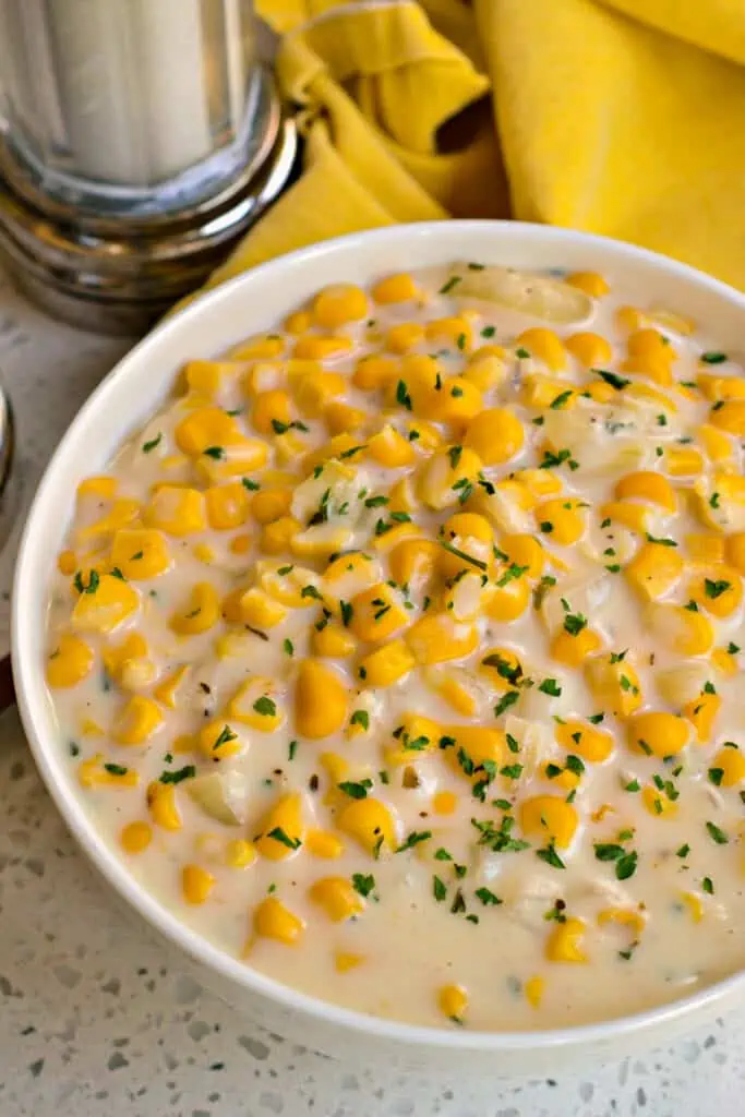 Creamed Corn is made with a handful of simple ingredients in about ten easy minutes, and it is so much better than canned creamed corn.  