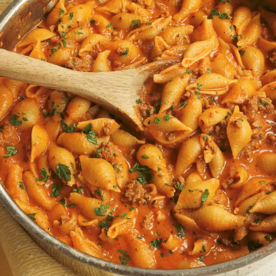 A one-skillet recipe from scratch! It's ready in under 30 minutes. Cheesy and delicious with wholesome ingredients, this easy homemade hamburger helper is always a family favorite dinner! Nothing beats a classic!