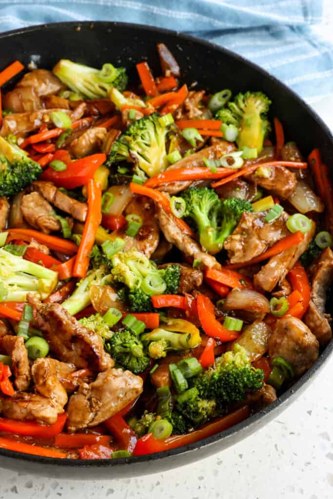Serve Pork Stir Fry over white rice, brown rice, lo mein noodles, udon noodles, or rice noodles. For a low-carb option, serve over cauliflower rice or zoodles. 