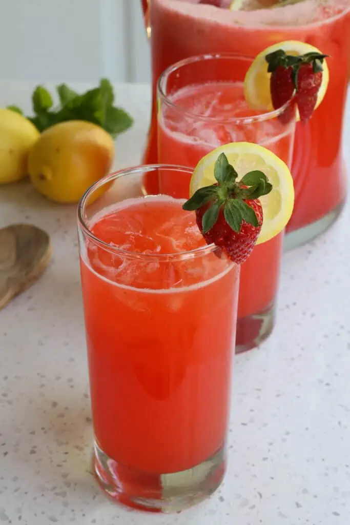 This beautiful, refreshing Strawberry Lemonade Recipe is the perfect balance of strawberries and lemons without being overly sweet or syrupy. 