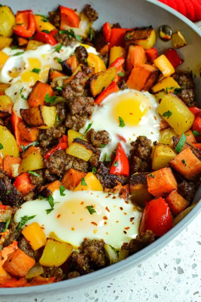 Serve it as a gorgeous side dish or for a complete breakfast fit for a king, use an ovenproof skillet and add four eggs.