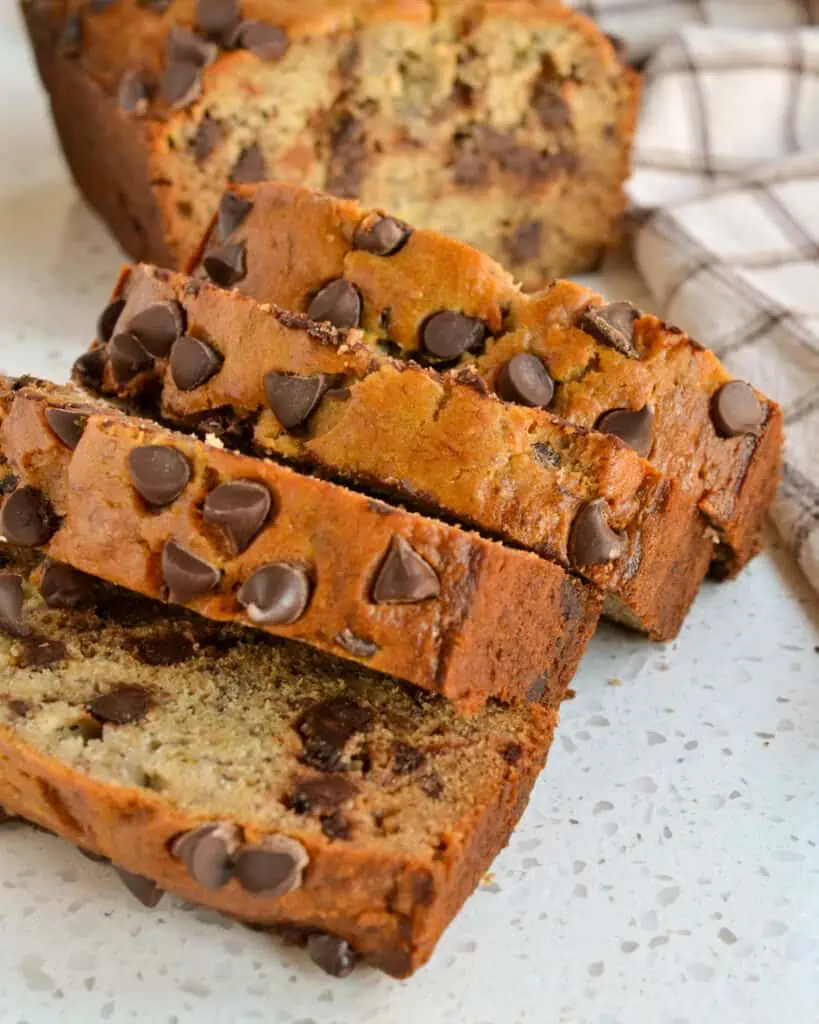 Don't throw away those over-ripe bananas.  They are perfect for this delicious quick bread recipe with semi-sweet chocolate chips and bananas.