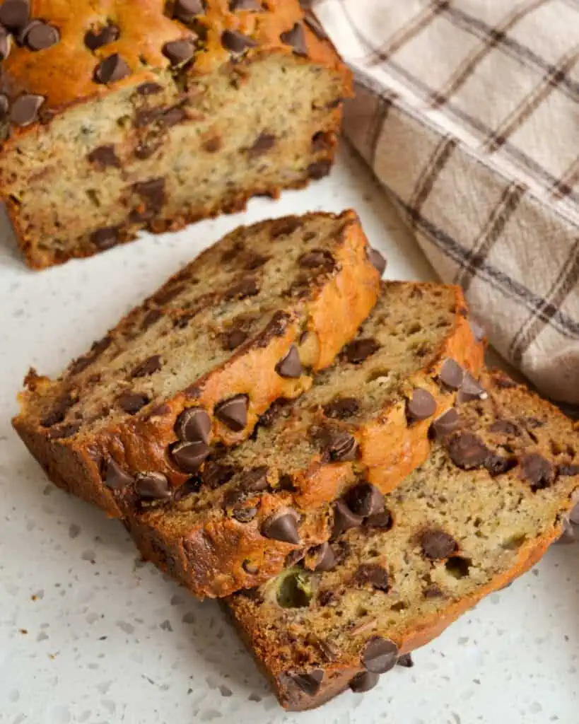 A quick and easy decadent Chocolate Chip Banana Bread made with simple pantry ingredients many of which you may already have on hand. 