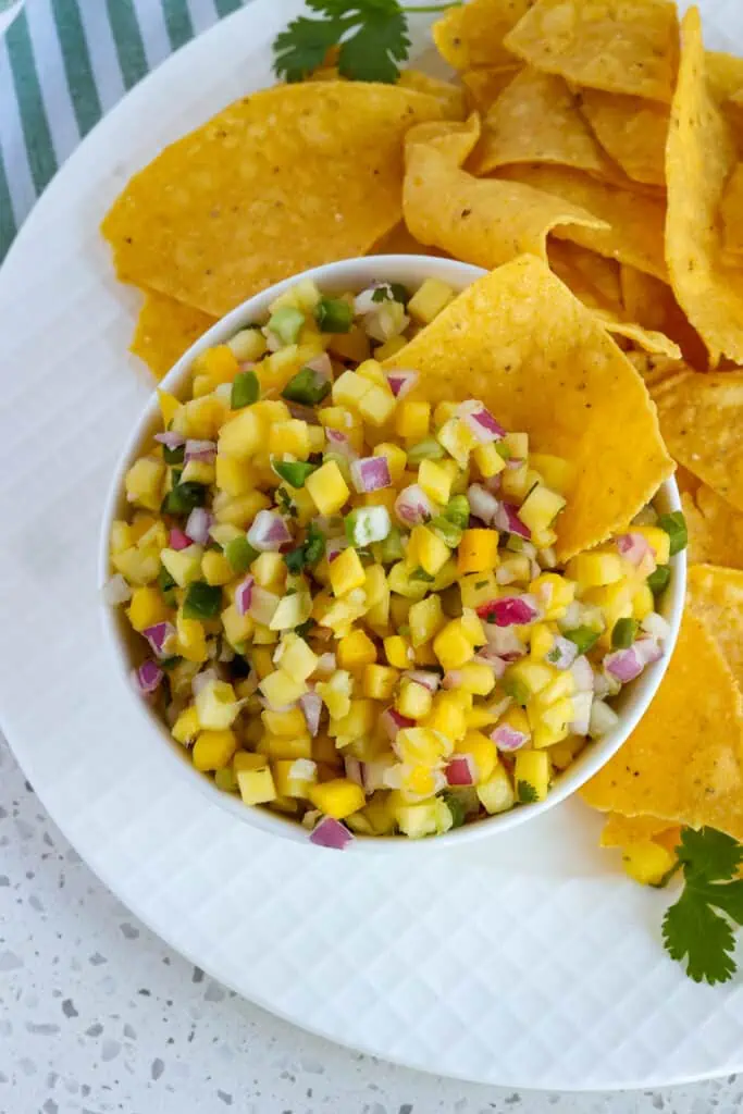 Enjoy this mango salad as a dip with crisp tortilla chips.