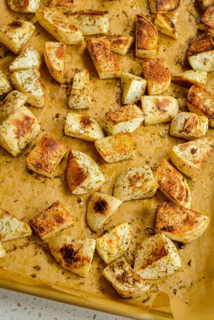 I love to serve roasted turnips with grilled chicken, roasted turkey, roasted chicken, meatloaf,