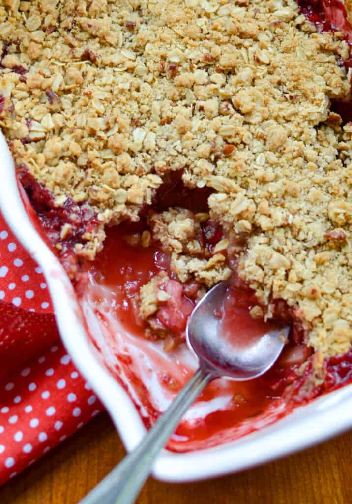 Strawberry Rhubarb Crumble is the perfect balance between sweet and tart.  This is one of my all-time favorite rhubarb recipes.
