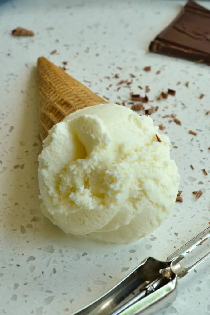 This smooth and creamy rich vanilla ice cream takes less than five minutes to prepare for the ice cream maker.