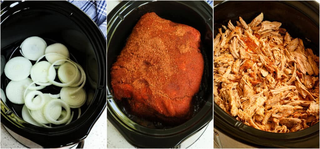 Some of the steps for making crock pot pulled pork. Slice a large onion and place it on the bottom of the crock pot. Now put the pork butt on top of the onions. Pour the Dr. Pepper down on the sides of the butt. Add the Worcestershire sauce and cover. Cook on low for 8 hours or until very tender. Using 2 forks, shred the pork. 