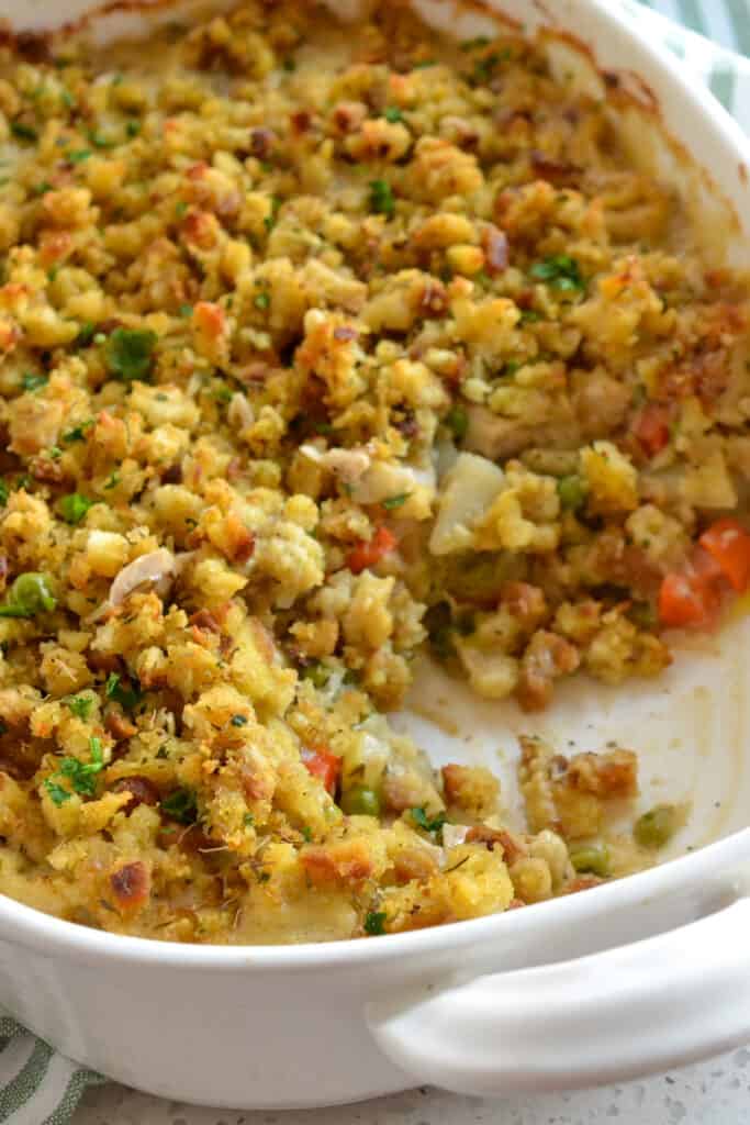 Chicken and stuffing casserole is is the ultimate comfort food meal and one of my family's favorites.  As an added bonus, it is made with no canned soup for the best flavor and taste.