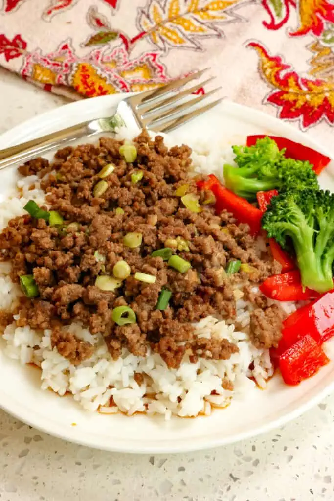 Quick and easy Korean Beef combines browned ground beef with garlic, ginger, soy sauce, and brown sugar for a flavor-blasted meal. 