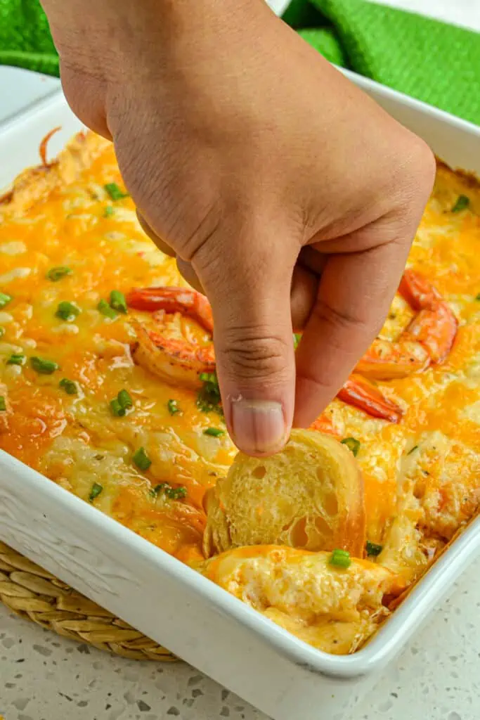 The creamy cheddar, pepper jack, and Old Bay seasoning really make this winning shrimp dip one tasty treat.