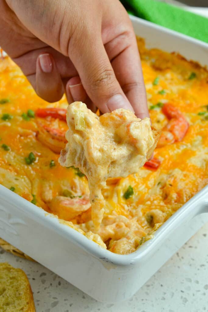 This mouthwatering good Shrimp Dip is creamy and cheesy with hints of smoky spice and big succulent pieces of shrimp.