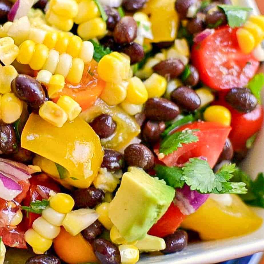 Black bean and corn salad with tomatoes and fresh cilantro. 