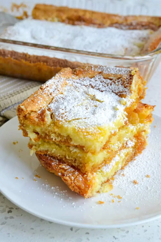 Gooey Butter Cake is made with seven easy ingredients in two easy steps.