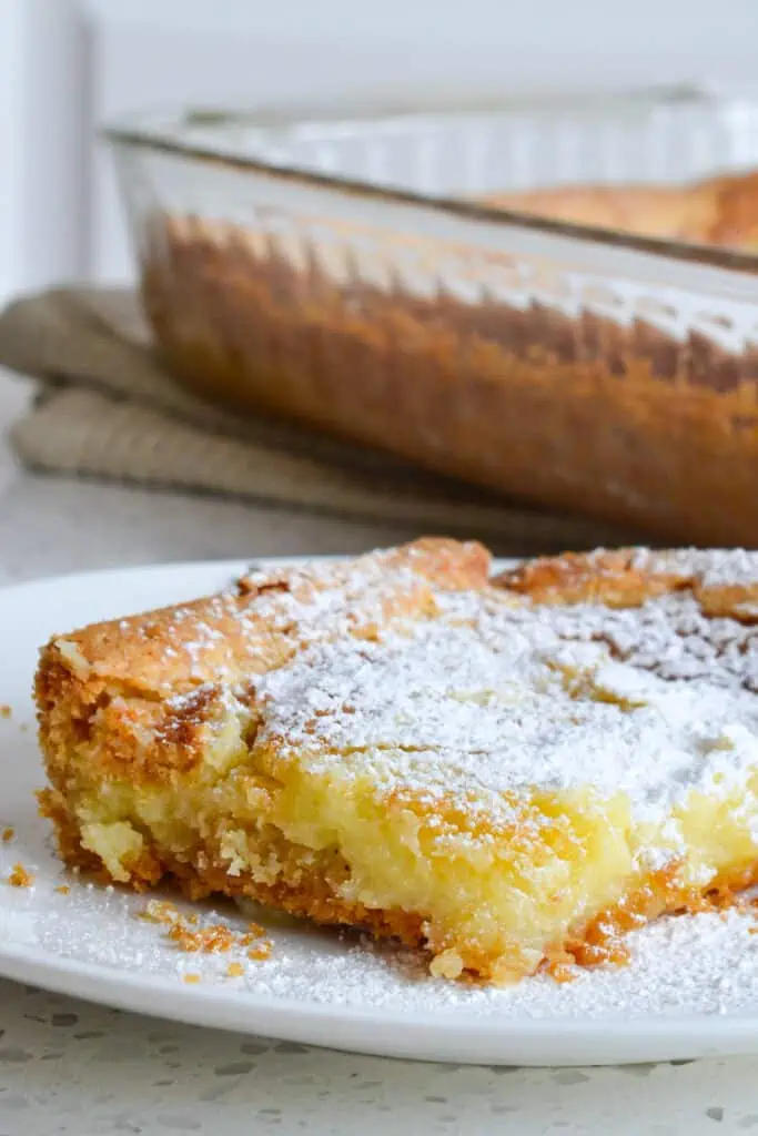 This delectable Gooey Butter Cake has a rich buttery soft cake crust and with a gooey cream cheese top.