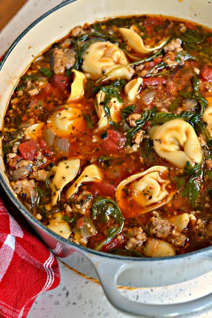 This family friendly Italian Tortellini Soup is full of hearty goodness. 