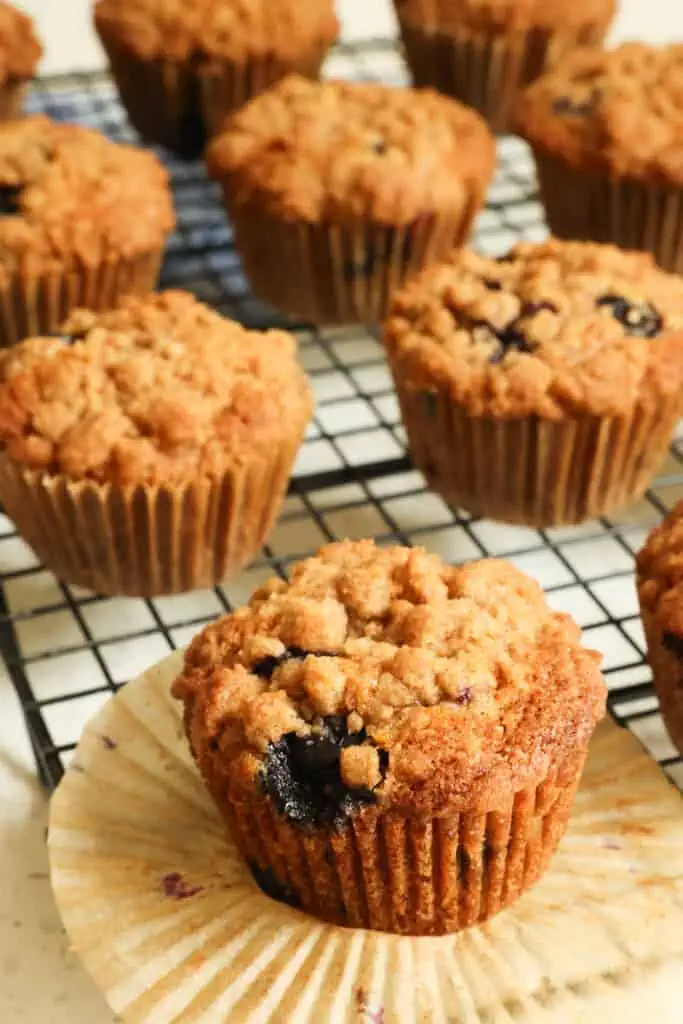 Family-friendly and easy to make, these Blueberry Muffins are perfect for an on-the-go breakfast or a fancy holiday brunch.  They are plump full of fresh berries, and topped with a delectable cinnamon crumb topping.