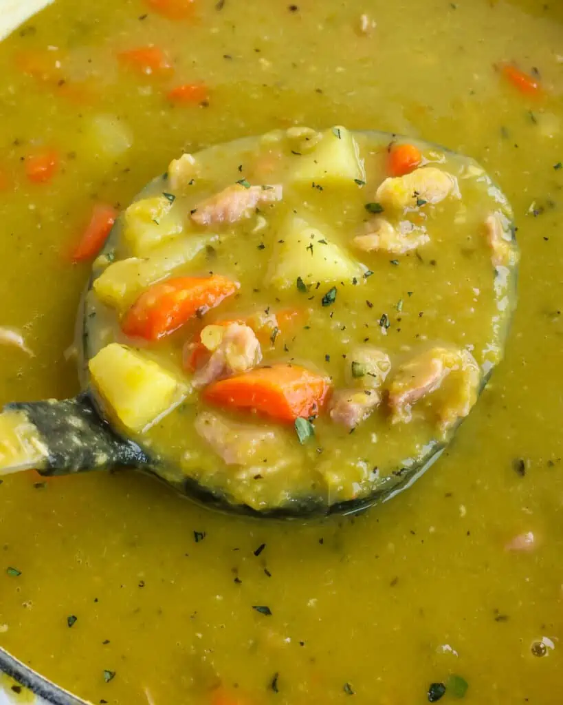 This delicious soup is best simmered with a ham bone, but ham hocks or shanks will work as well. 