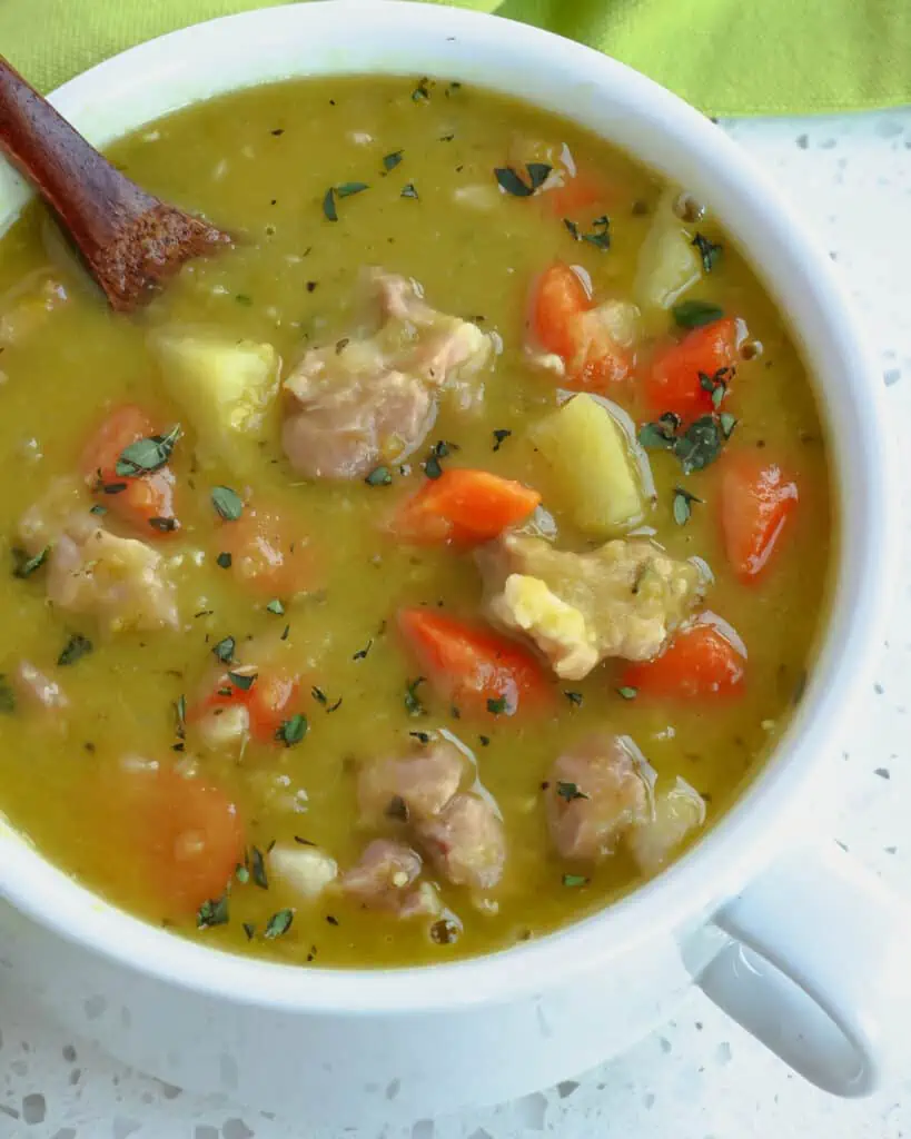 . This easy delectable stove top Split Pea Soup Recipe is a cinch to make. However, it does require a couple of hours of simmering time, so the split peas and ham hocks can get tender and taste just right