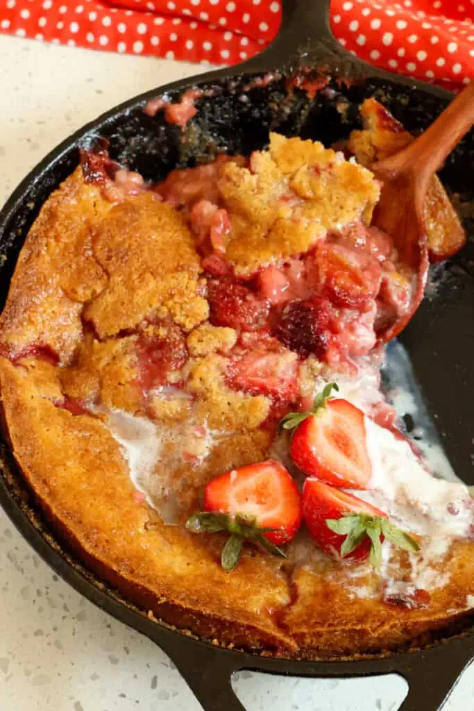 This scrumptious, easy Strawberry Cobbler combines fresh sun-ripened strawberries in a buttery, tender sweet crust.