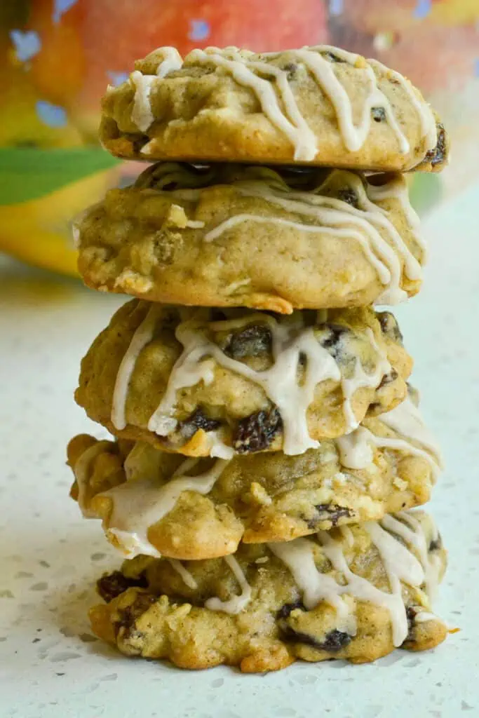 These apple cookies are drizzled with a simple three ingredient cinnamon glaze. 