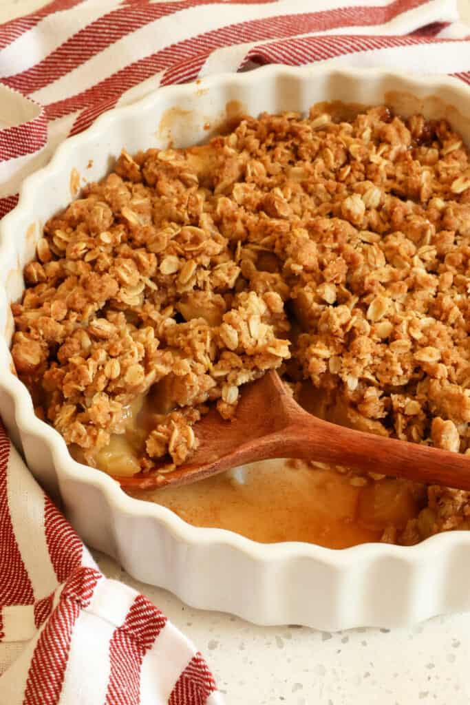 This apple crisp is pure heaven, and for an over-the-top delectable treat, top with a scoop of vanilla ice cream. 