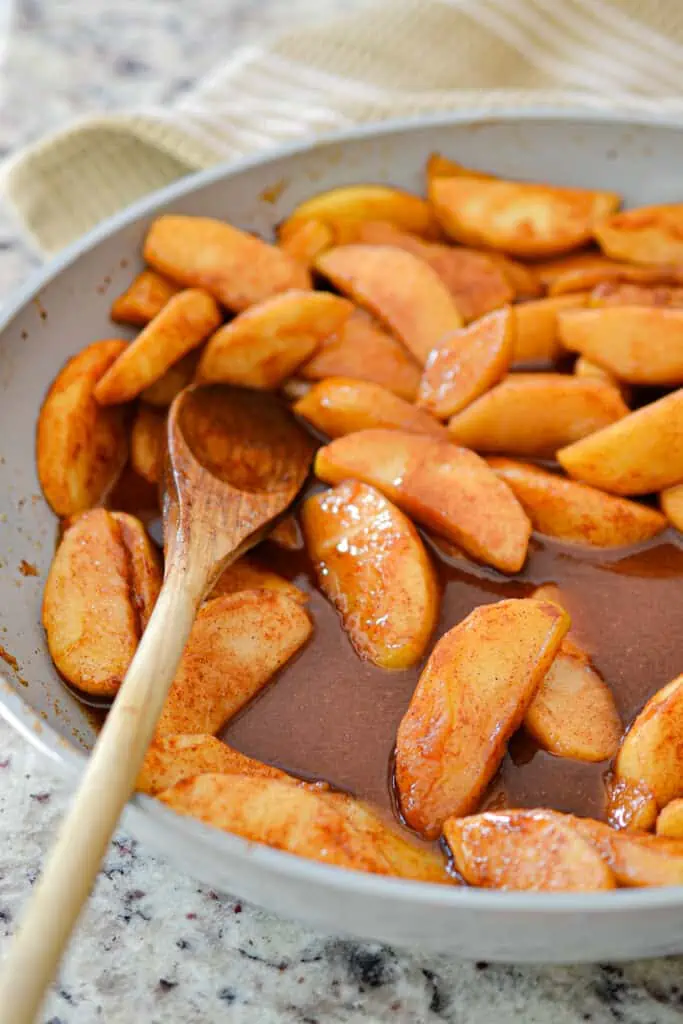  Don't overcook the apples, or they will start to break down and get mushy.  You want them to still have a little firmness. Cook just until fork tender. 