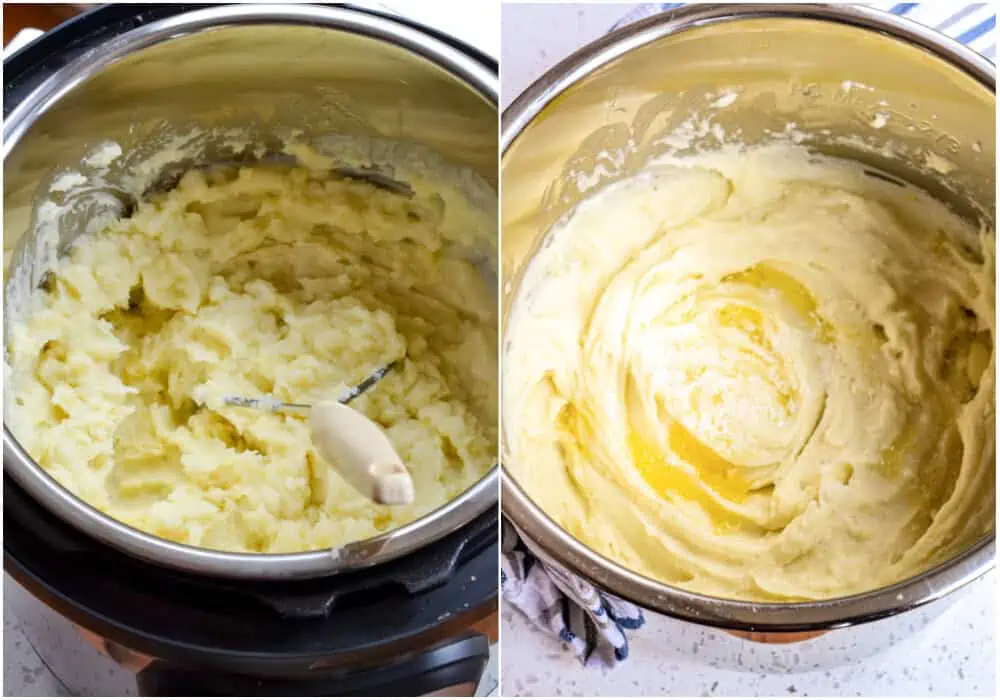 Add the butter and 3/4 cup of milk. Mash to desired consistency.
