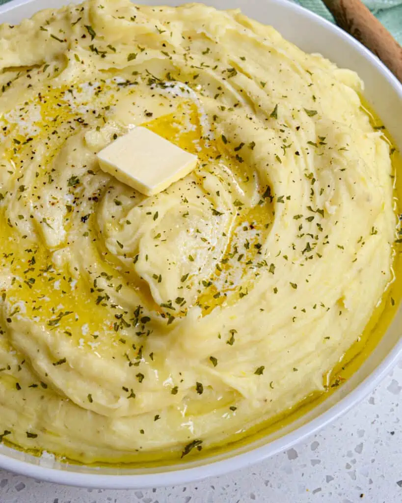 Instant Pot Mahed Potatoes are simply seasoned with salt, pepper, and some fresh or dried herbs. 
