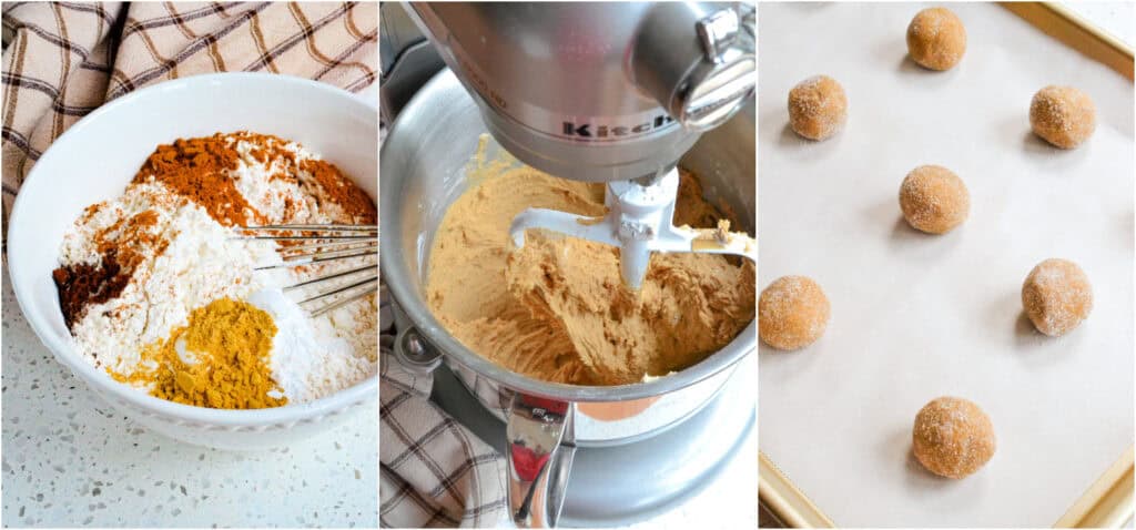 Some of the steps to making molasses cookies. Whisk together the flour, baking soda, ginger, cinnamon, cloves, and salt. Then using a stand mixer with the paddle attachment or a hand mixer on medium speed, cream the butter and sugar until light and fluffy.
Turn the mixer to low and blend in the molasses just until combined. Add the egg and vanilla, blending just until incorporated. Then, add the dry ingredients in three increments, mixing just until combined. Cover and chill the mixture in the fridge for about an hour. Using a 1 1/2 tablespoon cookie scoop, roll the dough into balls using your hands. Gently roll through the sugar to coat. Place the cookie dough balls on a parchment-covered cookie sheet.
