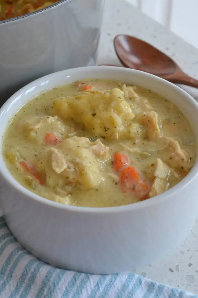The ultimate comfort soup combining hearty vegetables, tender chicken and homemade dumplings just like grandma used to make.