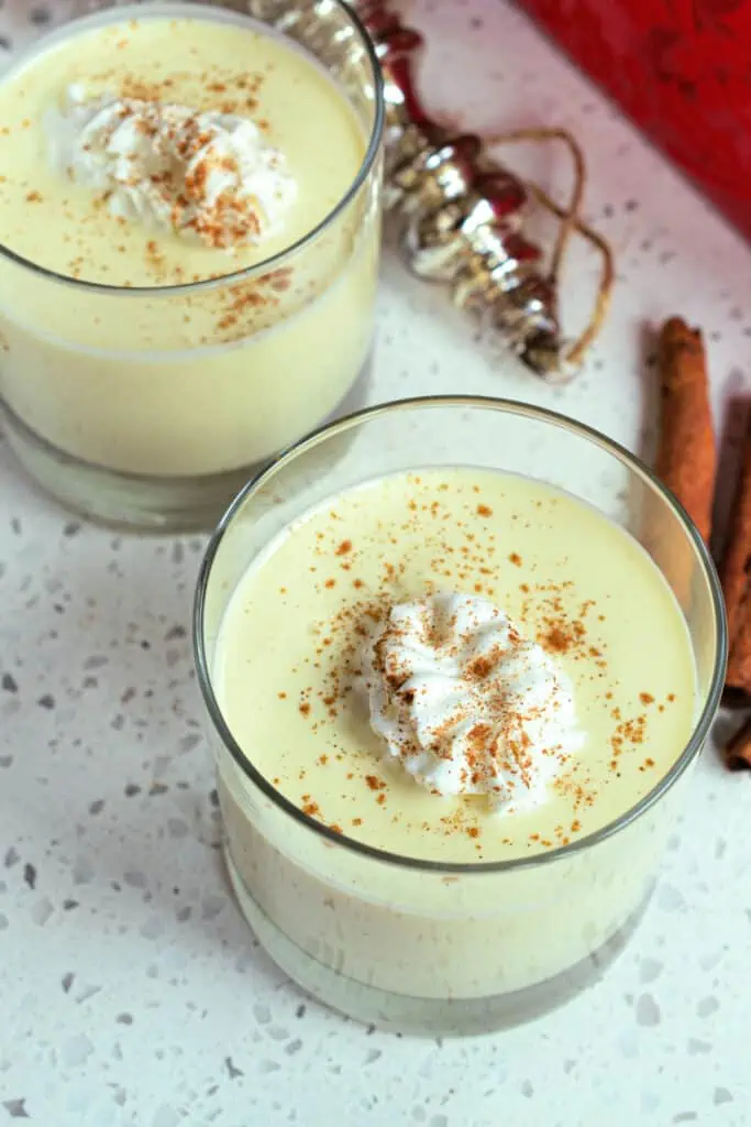A creamy easy to make homemade eggnog with nutmeg, cinnamon and a pinch of ground cloves. Just as creamy as the store bought brands without any preservatives or artificial ingredients. Make this holiday treat and impress your family and friends. 