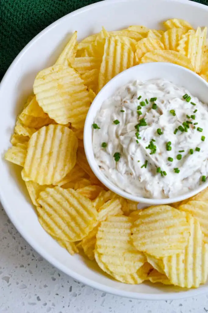 This made from scratch French Onion Dip is made with sweet caramelized onions, sour cream, mayonnaise, and a few easy pantry spices.  