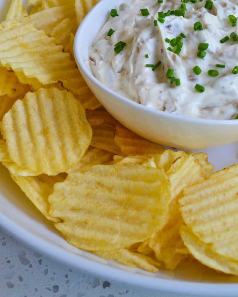 This made from scratch French Onion Dip is made with sweet caramelized onions, sour cream, mayonnaise, and a few easy pantry spices.  