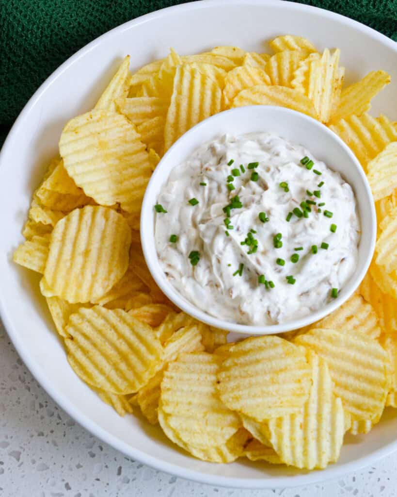 This made from scratch French Onion Dip is made with sweet caramelized onions, sour cream, mayonnaise, and a few easy pantry spices.  