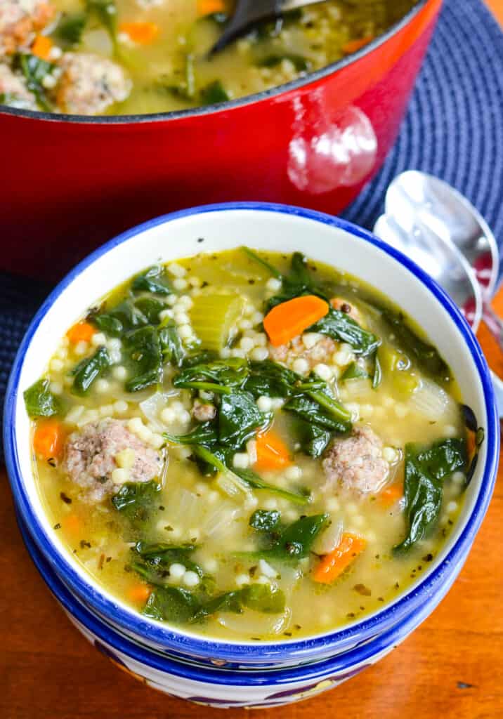 For optimal taste, brown the meatballs before adding them to the soup. Browning adds great flavor that spreads throughout the whole pot. It also lends a better texture than a boiled meatball. 