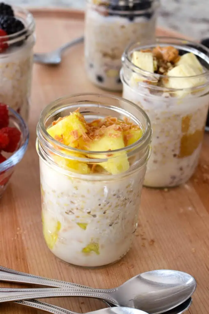  This nutritional breakfast can be prepped quickly and packed in mason jars for an easy, take-along, healthy breakfast.
