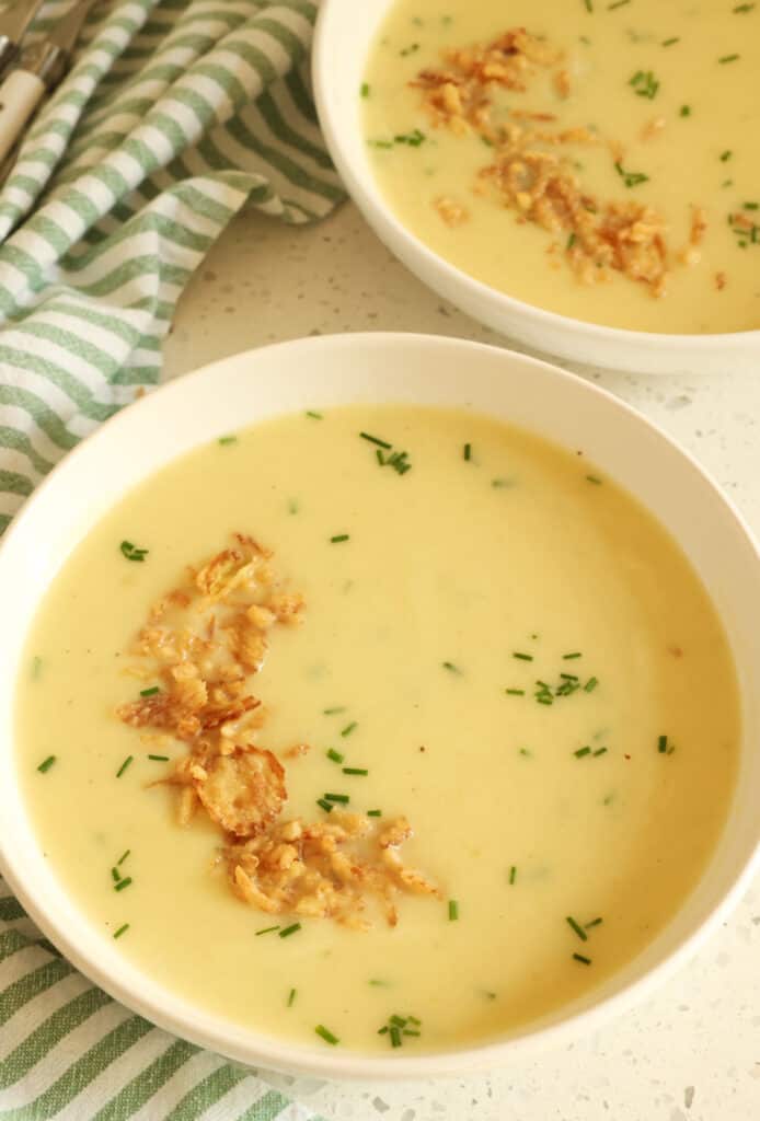 Potato Leek Soup is a delectable combination of leeks, potatoes, garlic, and simple pantry spices in a rich, creamy broth.