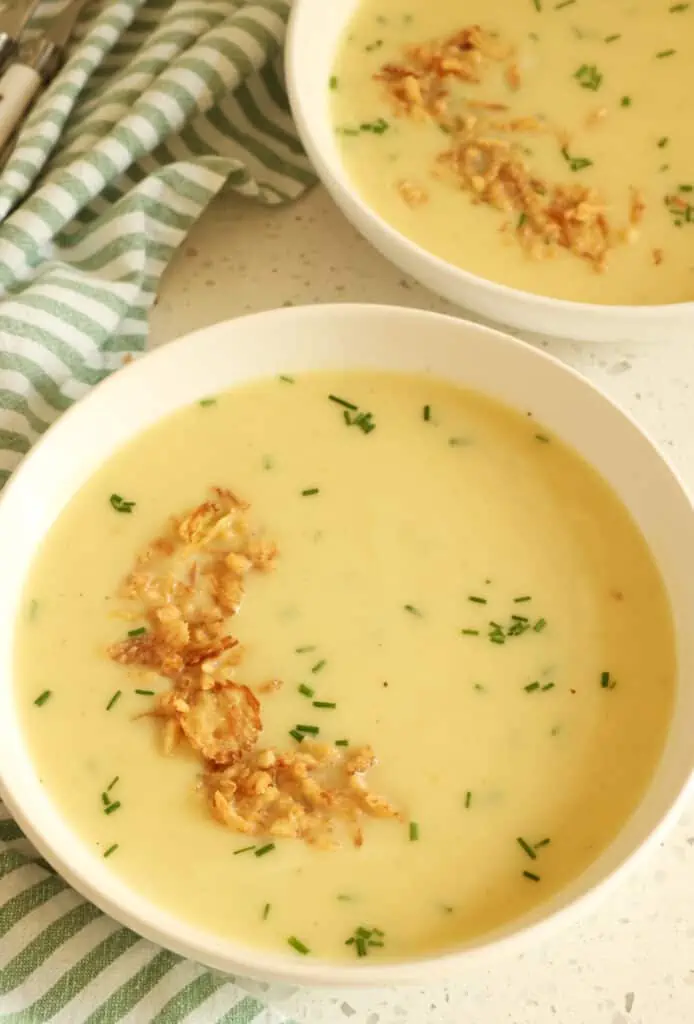Potato Leek Soup is a delectable combination of leeks, potatoes, garlic, and simple pantry spices in a rich, creamy broth. 
