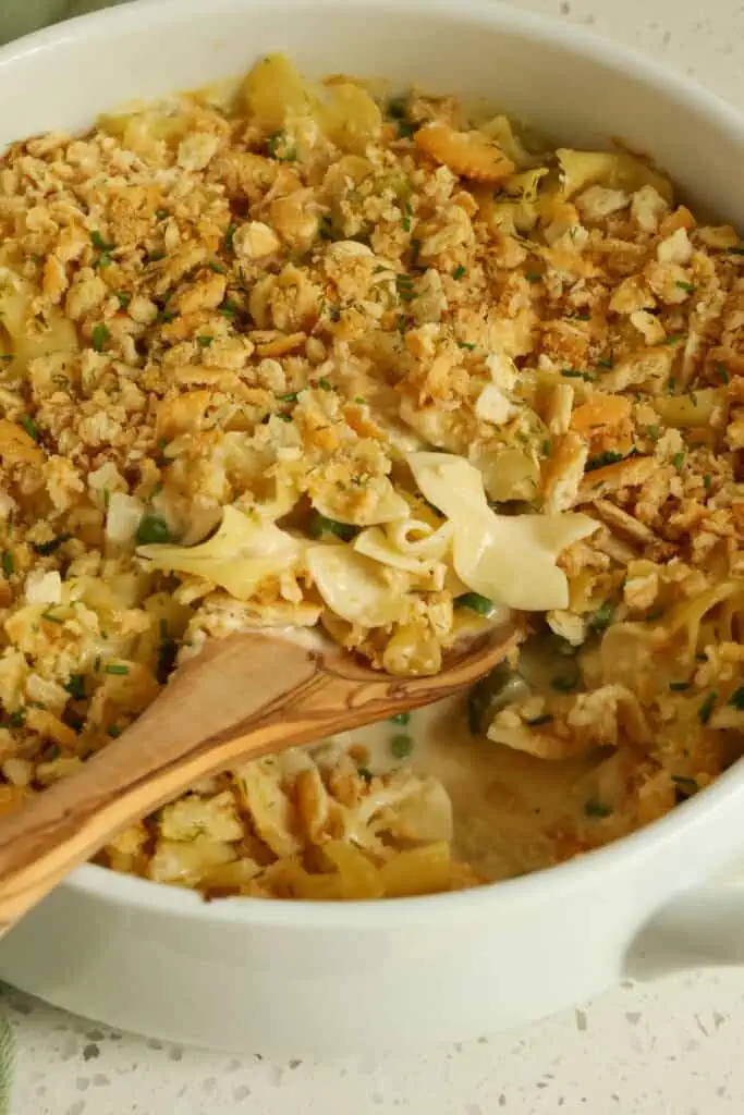 This is one of my husband's favorite casseroles and one the whole family enjoys. I like to add some frozen baby peas and make my cream sauce from scratch instead of canned cream of something soup. 