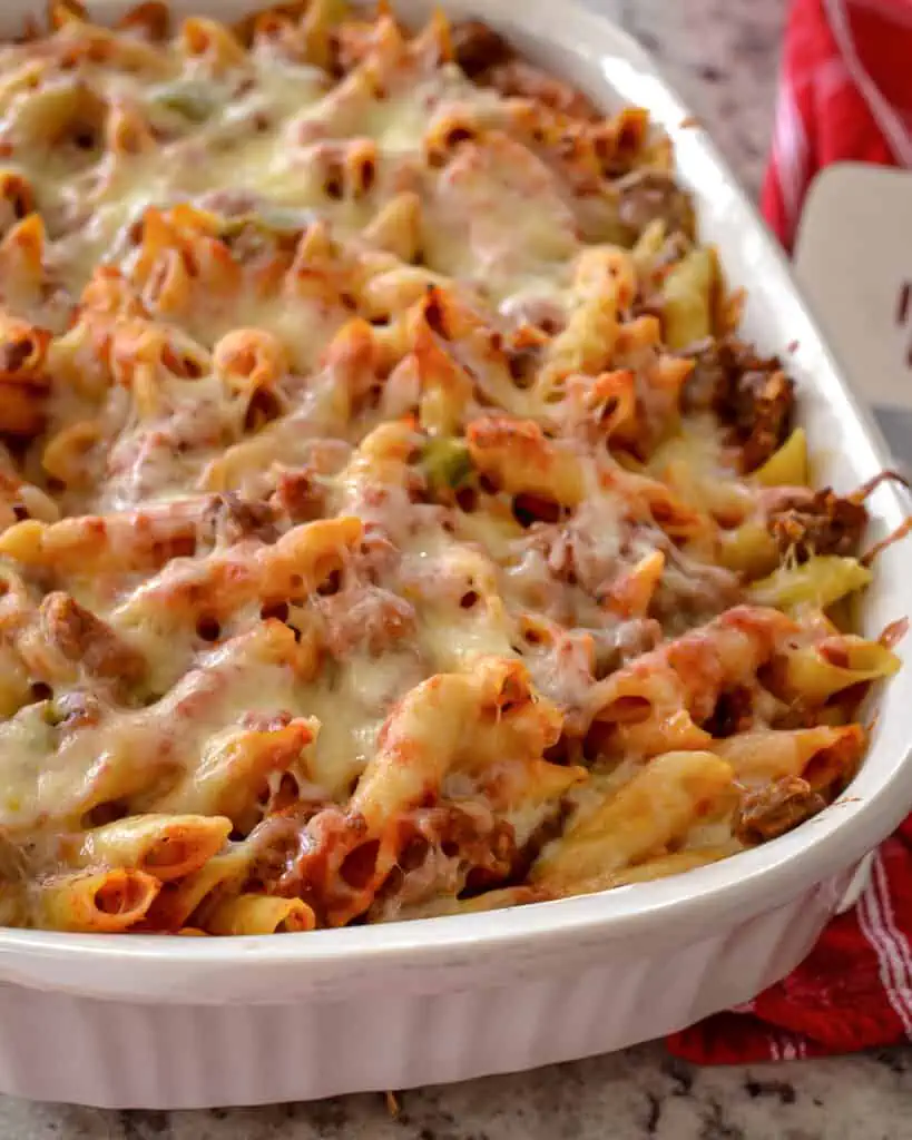 Baked Mostaccioli can be prepped in advance, loaded in the refrigerator and baked at the optimum time.