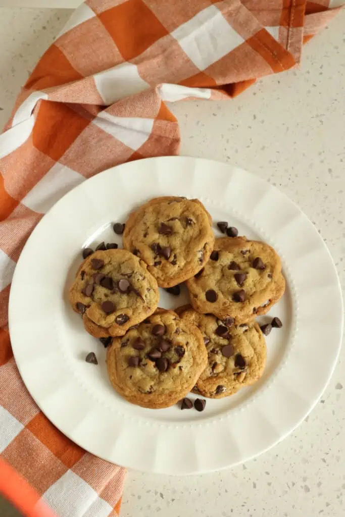 With crisp outer edges and slightly chewy soft centers, these chewy chocolate chip cookies are hard to beat.