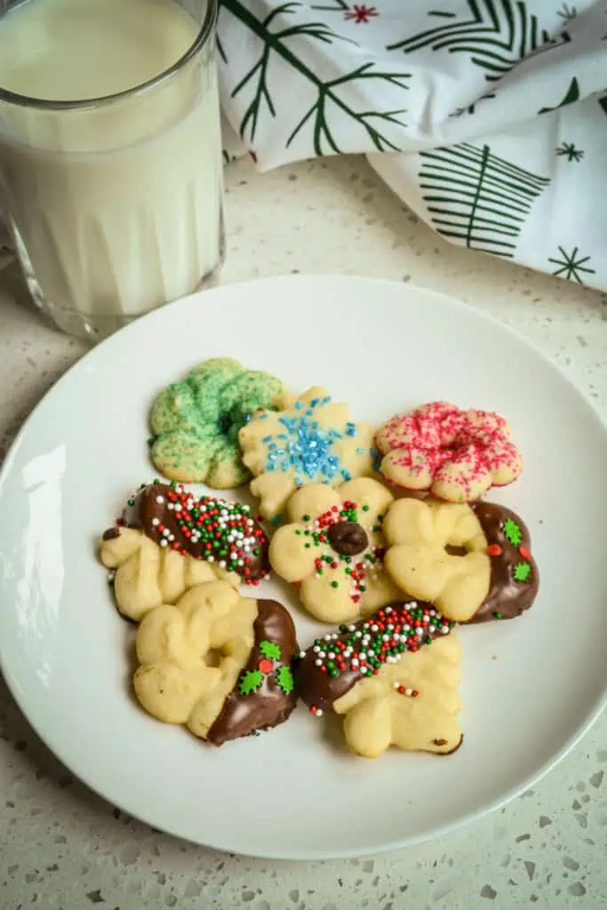 These petite buttery Spritz Cookies are the perfect holiday treat.