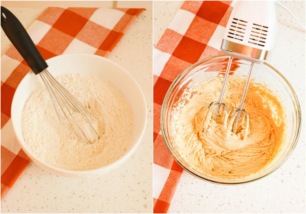 Some of the steps to making chewy chocolate chip cookies. First, whisk together the flour, baking soda, and sea salt in a medium bowl. Then, in a separate large mixing bowl, using a handheld mixer at low speed, beat the melted butter, brown sugar, and white sugar together until incorporated and lump-free. Add the egg, egg yolk, and vanilla and mix on low until incorporated. Add the flour mixture in several increments while mixing on low speed. Scrap down the side of the bowl when needed. Mix just until combined. 
