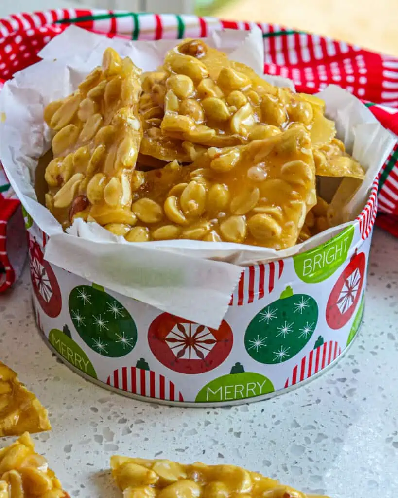 This super easy seven-ingredient Peanut Brittle is made on the stovetop in less than 30 minutes. 