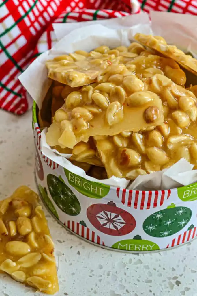 An easy-to-make old-fashioned peanut brittle recipe that comes together quickly right on your stovetop. Perfect for the holiday season. 