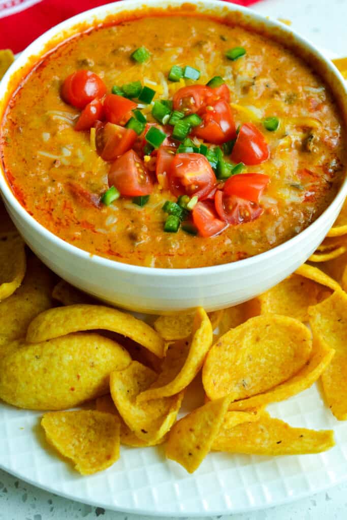 Chili Cheese Dip takes less than 15 minutes to make and it is always a game day hit with friends and family.