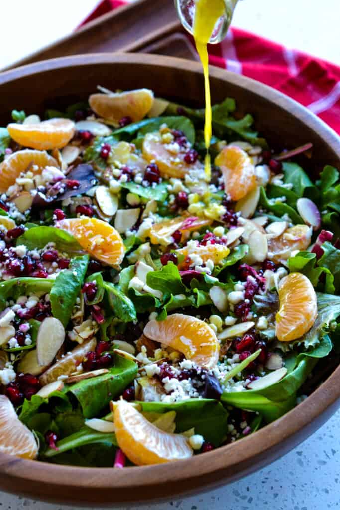 Drizzle the dressing over the salad and toss to coat. Making this Christmas salad is really just that easy and so darn delicious and beautiful.