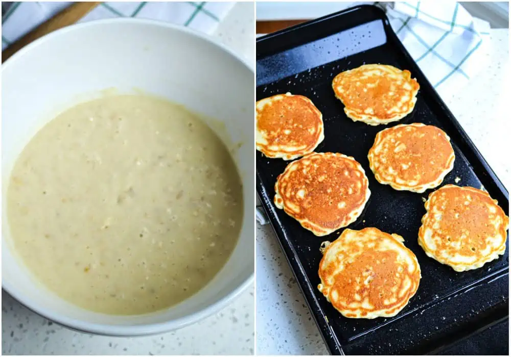 There are several steps to making Buttermilk Oatmeal Pancakes. 